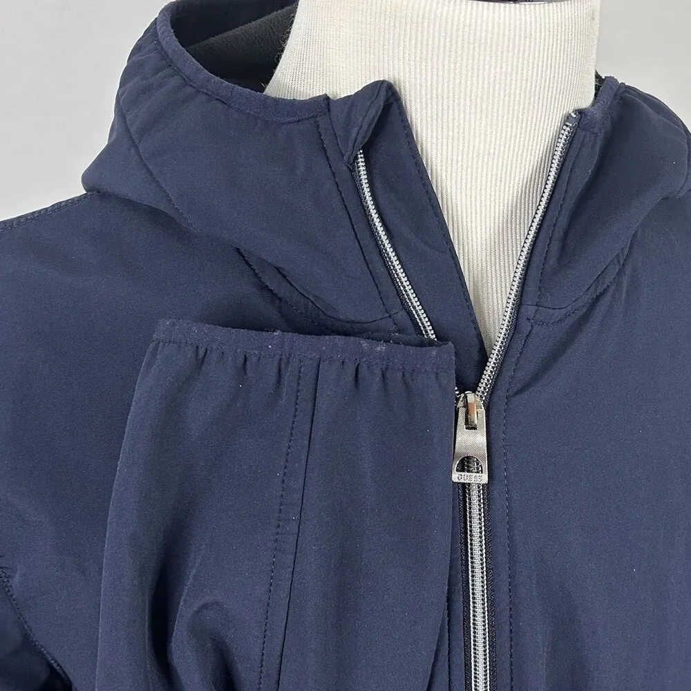 Guess Large Hooded Soft Shell Jacket Full Zip Fleece Lined Navy Blue Poly Blend - Picture 4 of 5